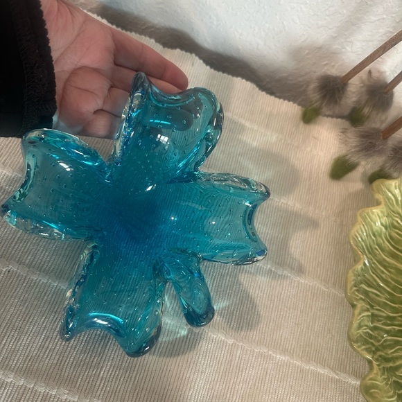 Murano Blue Glass Art Sculpture Flower Design - Picture 6 of 8